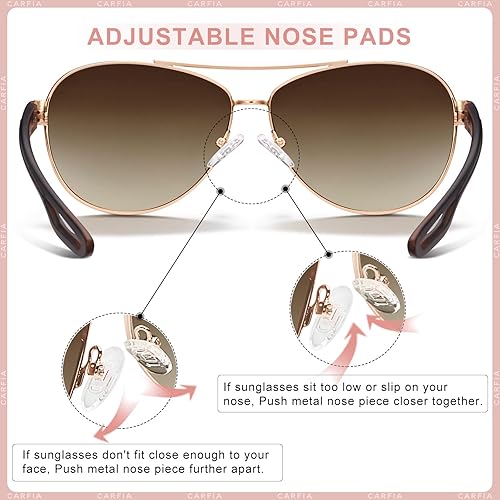 Vista 6 de CARFIA Gafas de sol polarizadas para mujer, protección UV, ultraligeras, cómodas, con marco de metal, gafas de conducción CA3210