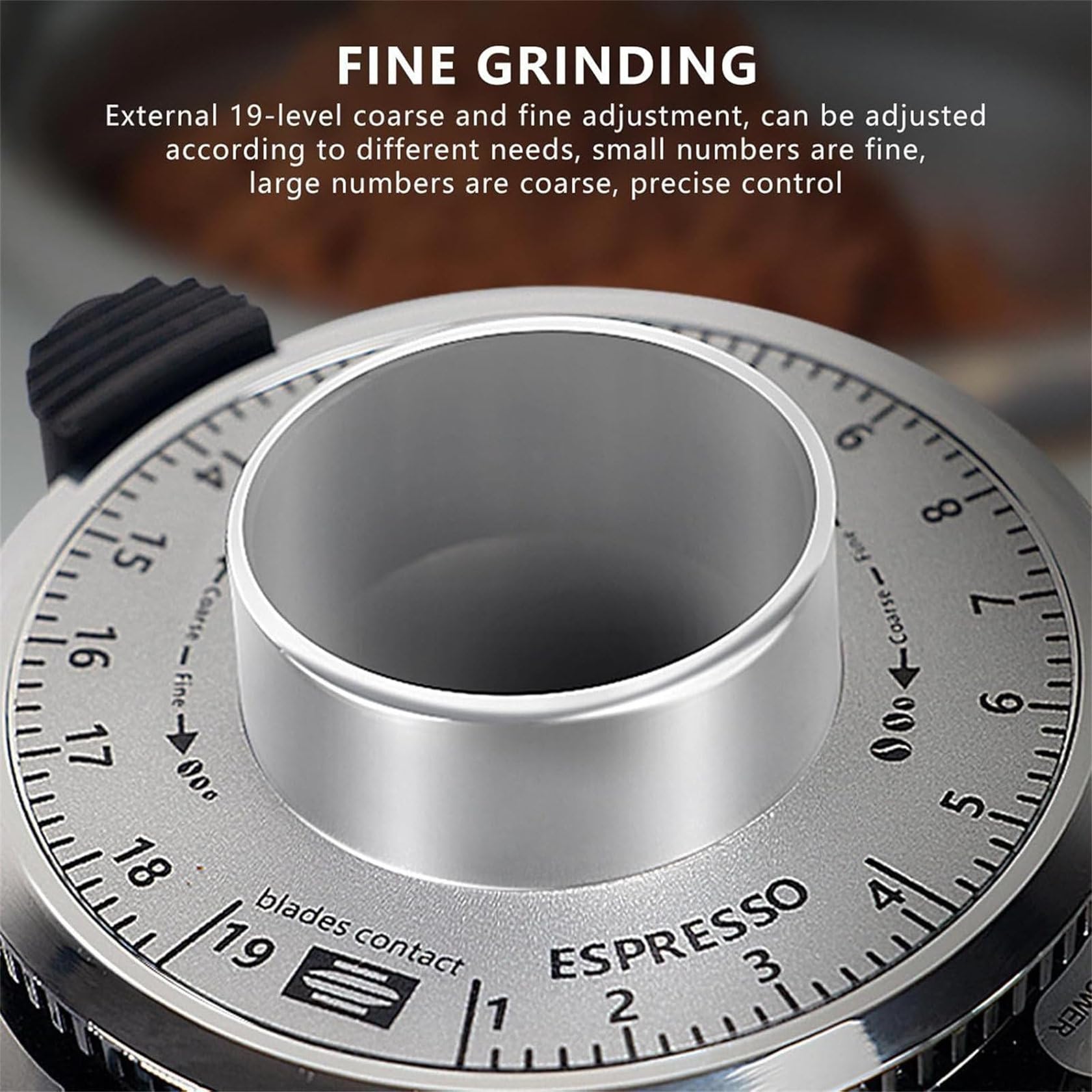 Molino de café Profesional, Molinillo eléctrico de Granos de café con 19 ajustes de Grosor, Ideal para moler Granos de café, Frutos Secos, Especias, Semillas y Granos.