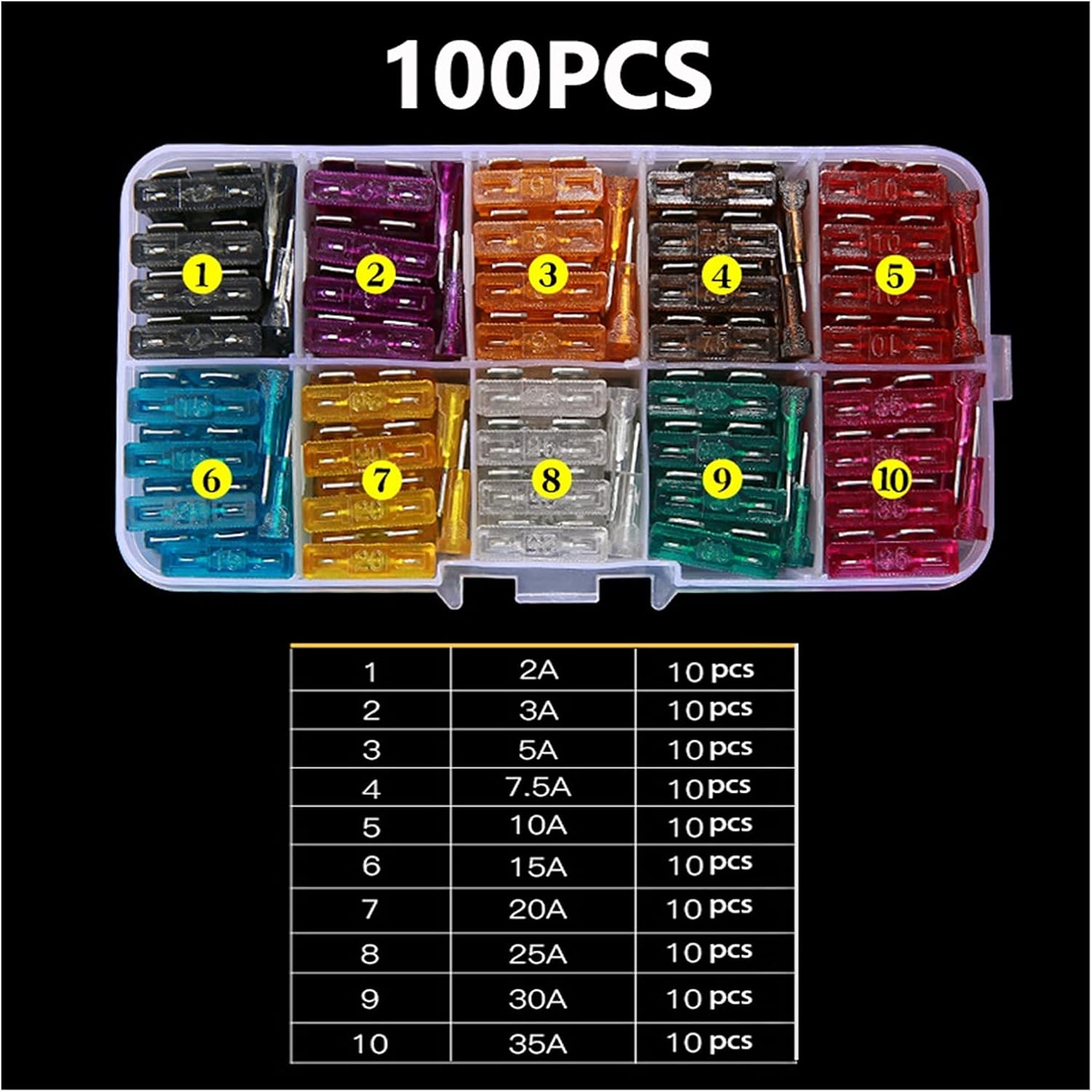 Fuse 100PCS 50PCS Mini Blade Fuse Assortment Set for Auto Car Truck 2/3/5/7.5/10/15/20/25/30/35/40A Car Fuse with Box(100pcs)
