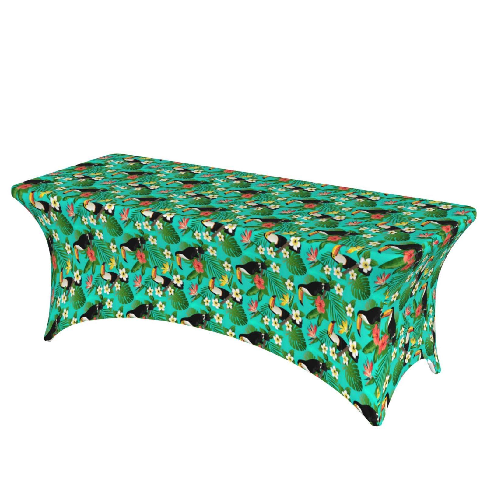 AYYQWE Tropical Birds And Plant Leaf Print Elastic Rectangular Tablecloth For Banquet Outdoor Picnics Office Table Cover
