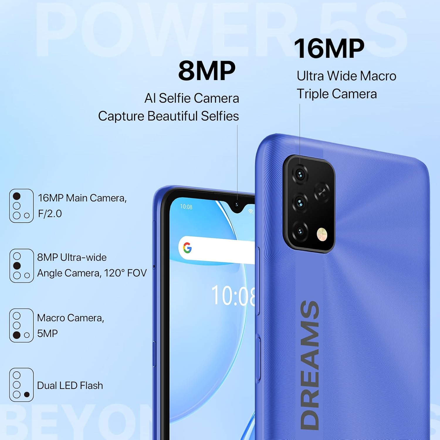 UMIDIGI Power 5S 4+32GB Unlocked Cell Phone Expandable 258GB, Up to 2.0GHz 6150mAh with 3D Unibody Design, 6.53 HD Display Smartphone with 16MP AI Triple Camera, Dual SIM