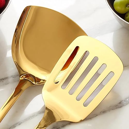 Miniatura 7 de Novellus Juego de utensilios de cocina de acero inoxidable dorado con soporte, 7 accesorios de cocina para cocinar, incluye cucharón de sopa,