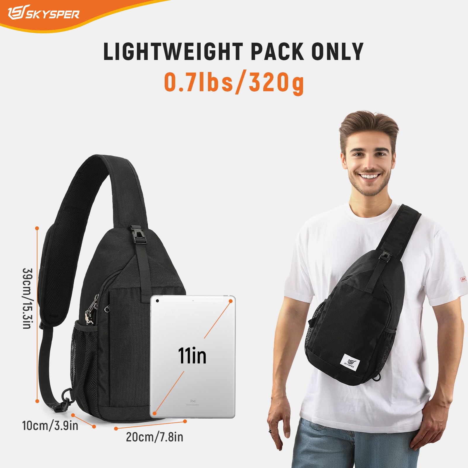 SKYSPER Schultertasche Brusttasche Crossbody Sling Bag Anti-Diebstahl Umhängetasche für Herren & Damen