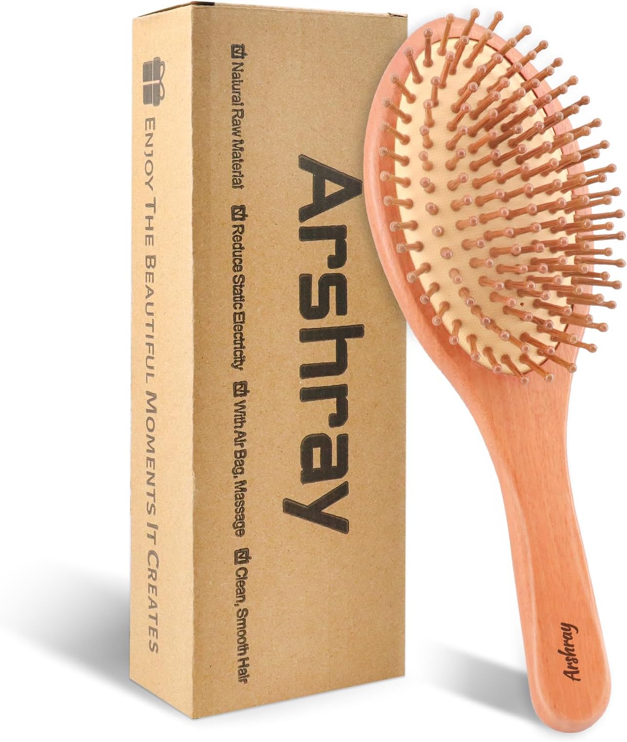 Natural Wood Hairbrush,Soft Cushions To Gently Comb Hair,Promote Blood Circulation,Ergonomic Handle
