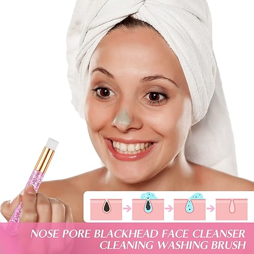 Miniatura 5 de TUZAZO 20 cepillos de champú de pestañas rosadas, cepillos limpiadores de extensión de pestañas de cristal con purpurina, cepillo de limpieza