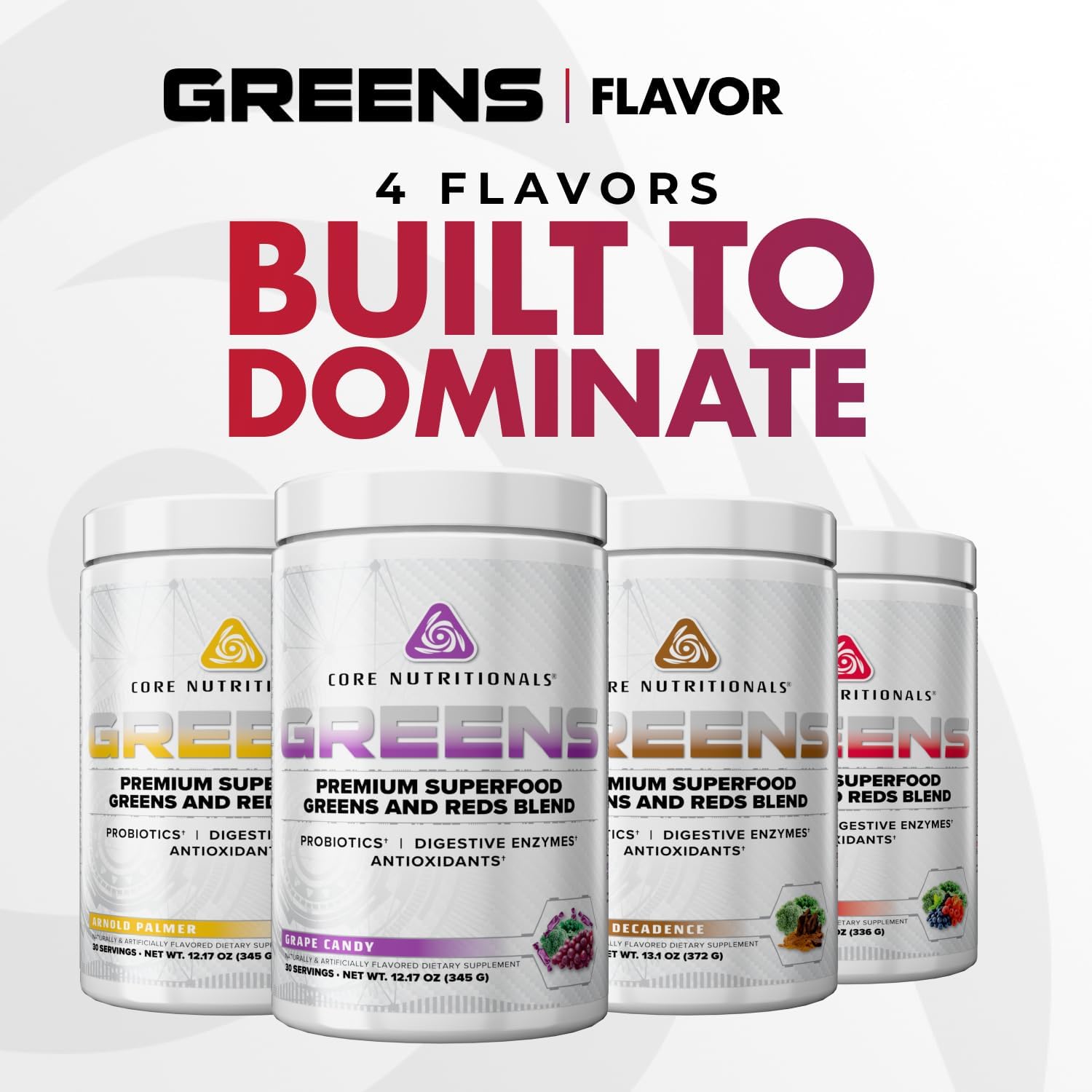 Core Nutritionals Greens | Premium Superfood Reds & Greens Blend | 5 Billion CFU Probiotics, Digestive Enzymes, & Antioxidants | 30 Servings (Grape Candy)