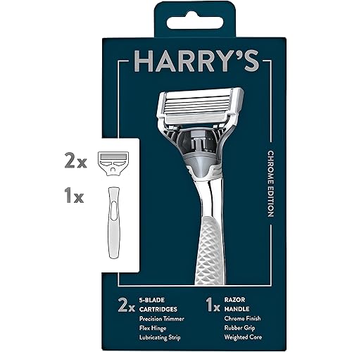 Harry's 5-Blade Men's Razor - 1 Razor Handle + 2 Razor Blade Refills - Chrome Edition Handle