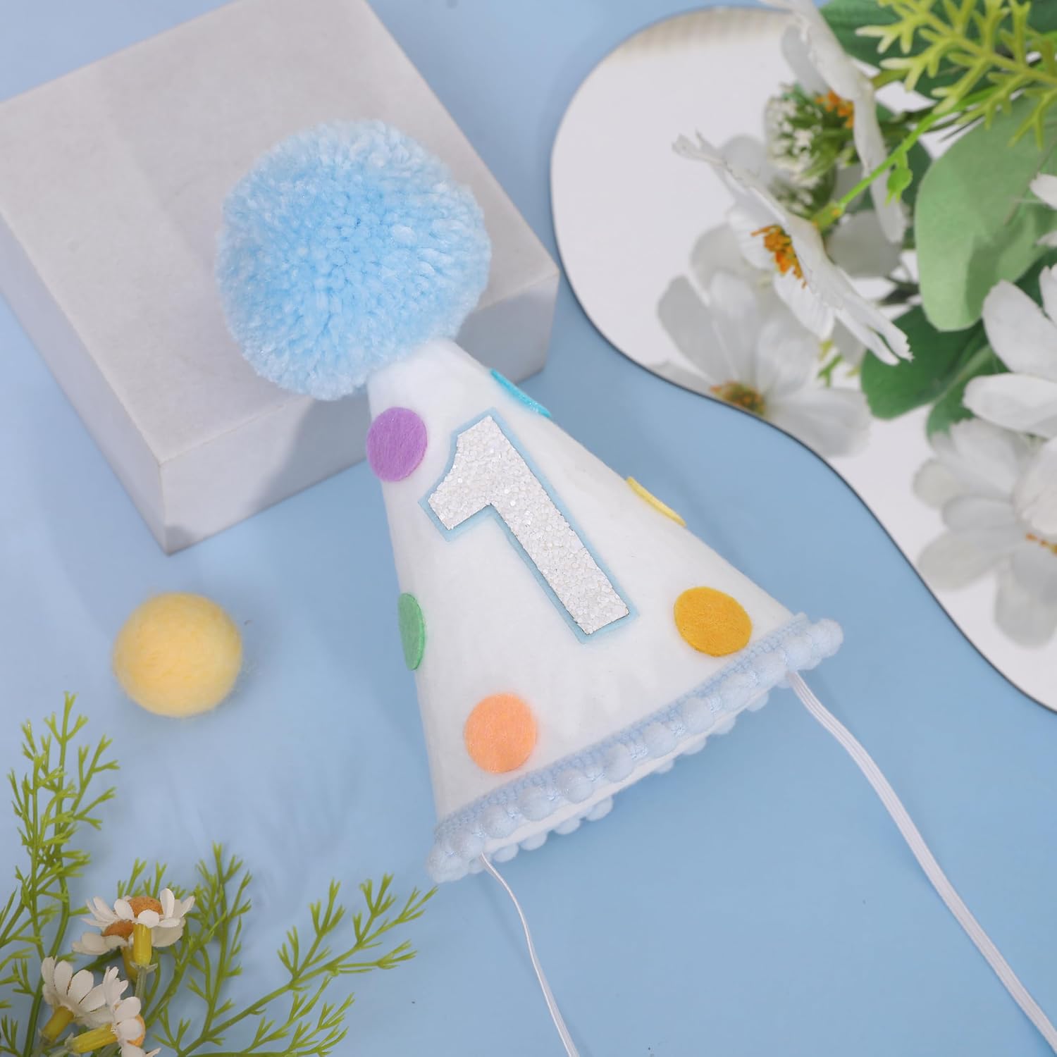 Blue Polka Dots 1/2 Birthday Hat - 1st Birthday Decorations,Blue Hat with Colorful Polka Dots,One Party Photo Props