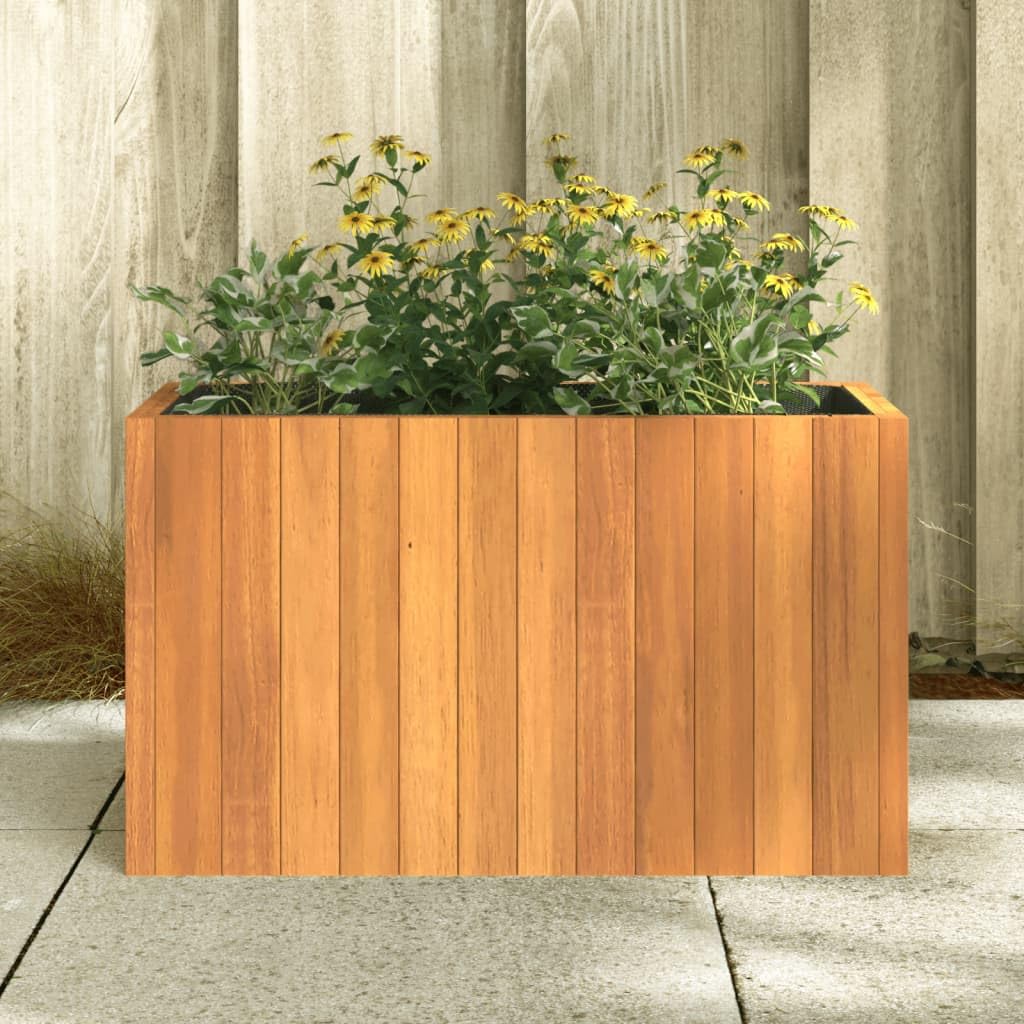 Donica na rośliny z litego drewna akacjowego, 59 x 27,5 x 35 cm, z workiem z włókniny, na balkon, taras, do wewnątrz i na zewnątrz, donica na rośliny, dekoracja balkonowa i ogrodowa