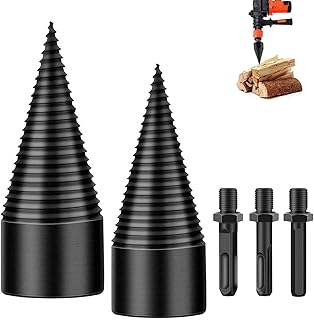 Firewood Log Splitter Drill Bit, 5pcs Removable Cones Kindling Wood Splitting logs bits, 32MM + 42MM Heavy Duty Electric Drills Screw Cone Driver with Round + Hex + Square Shank for Hand Drill Stick