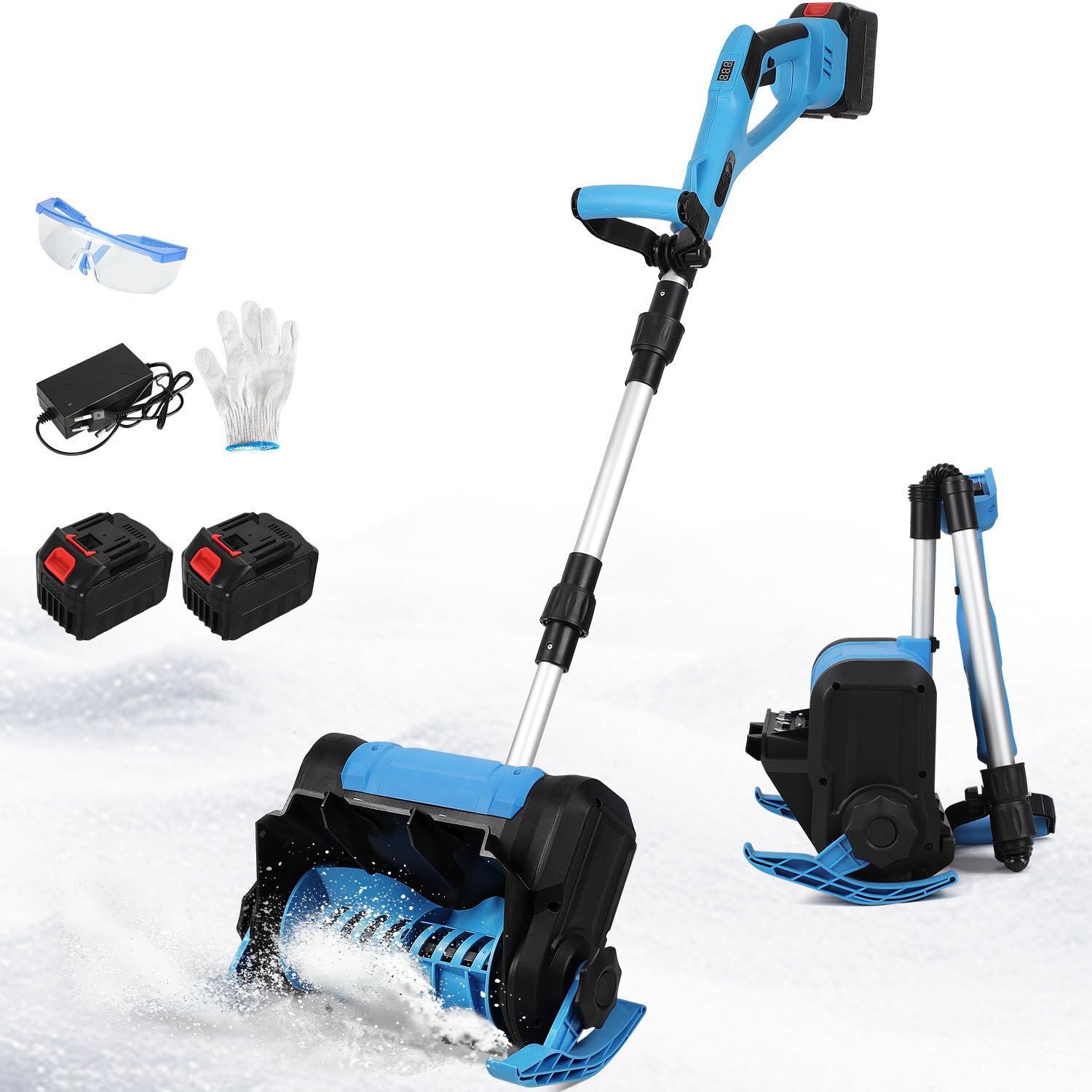 Akku-Schneefräse, 21V/1000W Elektrische Schneefräse mit 2×4500mAh Akkus & Ladegerät, 25cm Arbeitsbreite, 8m Wurfweite, Bürstenloser Motor, Leicht (3.6kg) für Gehweg & Terrasse