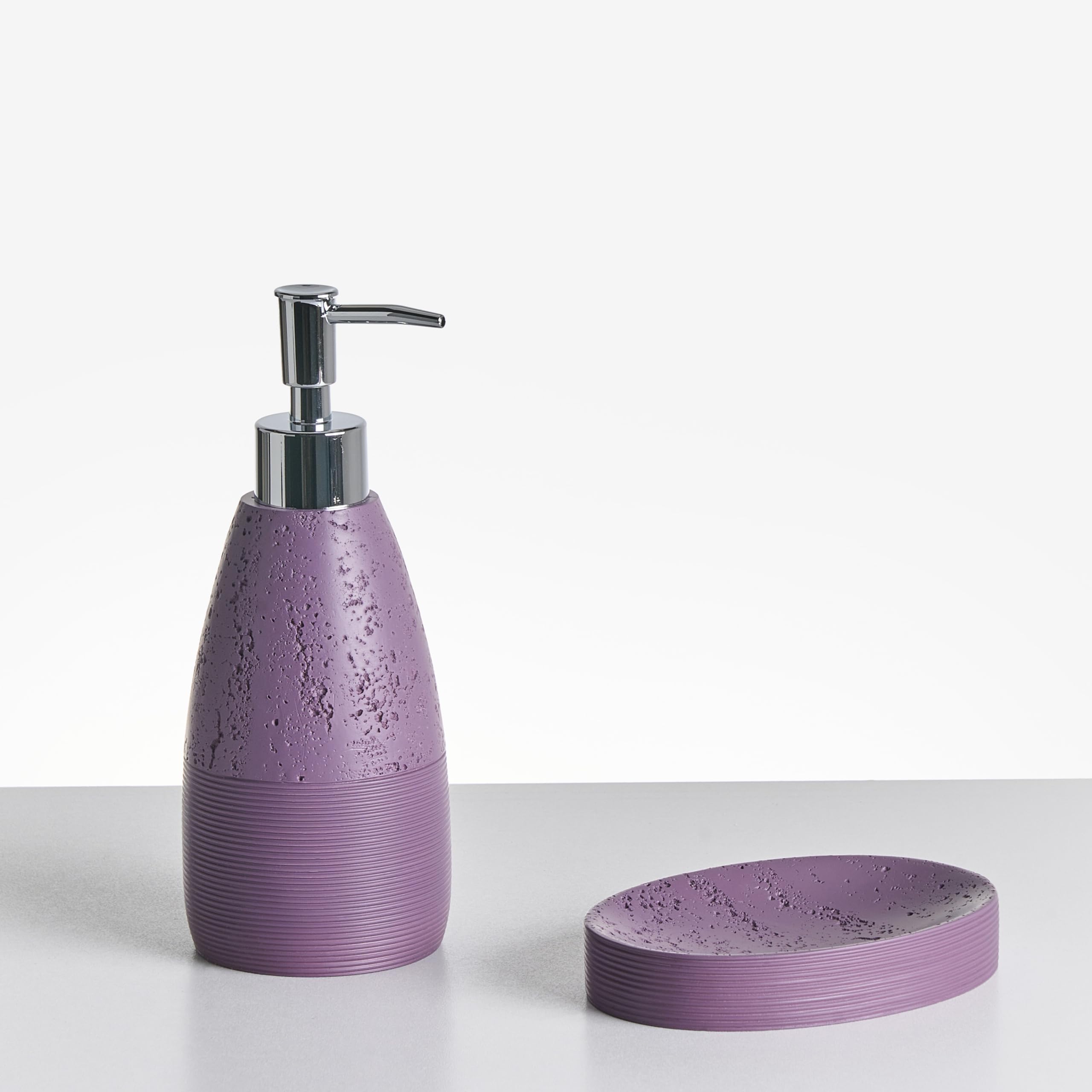 Conjunto de 5 Accesorios de baño jabonera dispensador de jabón escobilla de Inodoro Vaso Soporte para cepillos de Dientes púrpura Yarapa