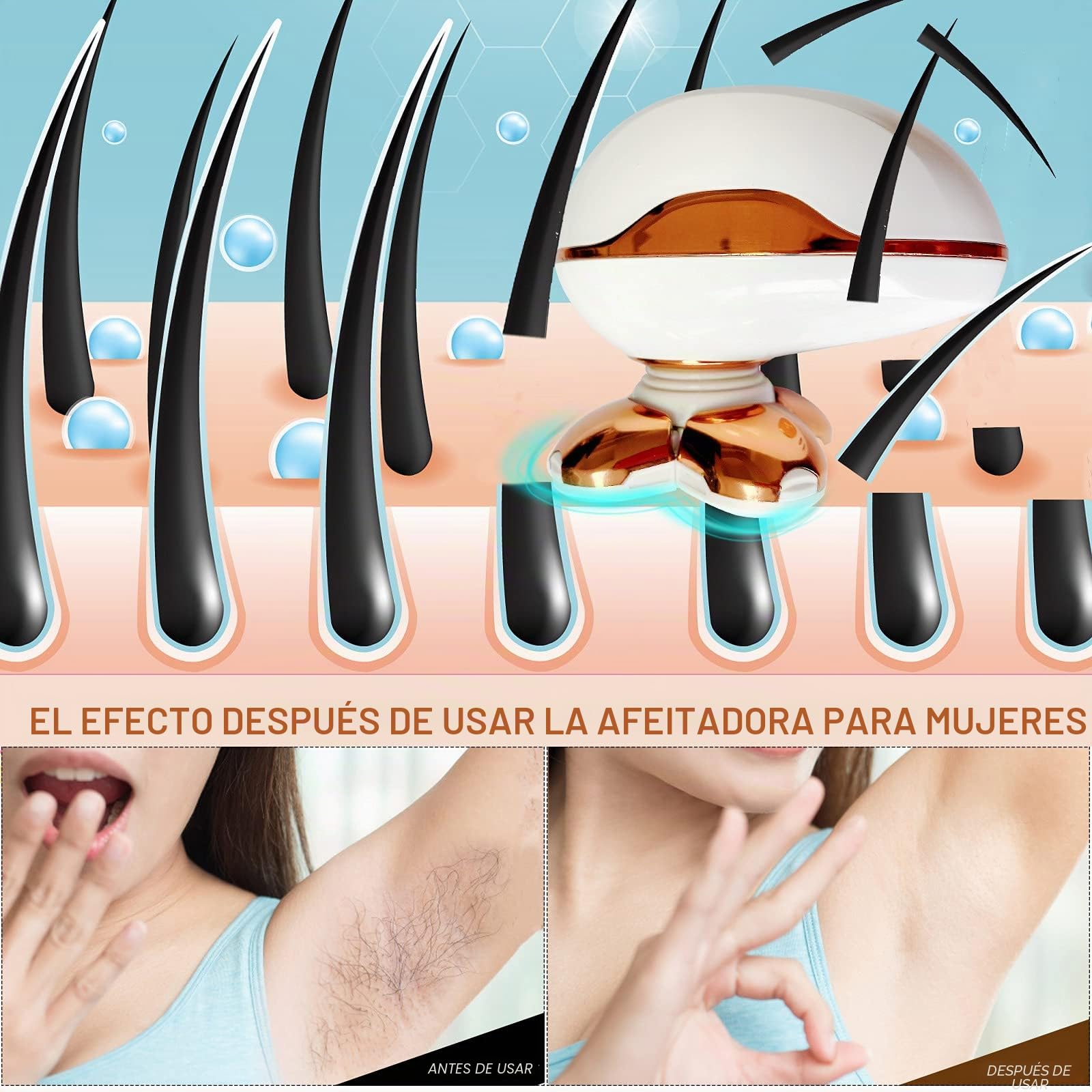Afeitadora Eléctrica para Mujer, Afeitadora Sin Dolor para Mujer, Afeitadora Femenina Resistente Al Agua, Recortadora Recargable e Inalámbrica, Depilación para Piernas, Axilas y Cuerpo