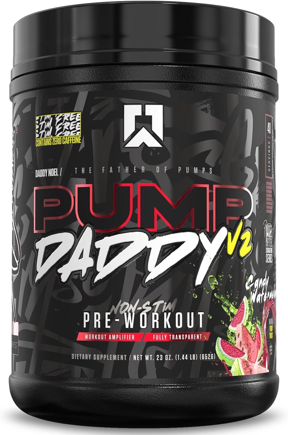 RYSE Pump Daddy V2 Pre Workout Powder - Noel Deyzel Signature - Candy Watermelon - Non-Stim Supplement with Citrulline, Creatine and Beta Alanine for Pumps, Endurance and Strength - 40 Servings