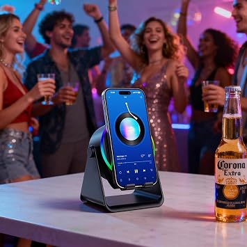 Wireless Induction Speaker- 5 in1 Bluetooth Speaker Phone Stand with Colorful Ambient Light 360 Rotation Compatible with iPhone Android iPad Samsung Galaxy- Unique Birthday Gift for Men Women Adults