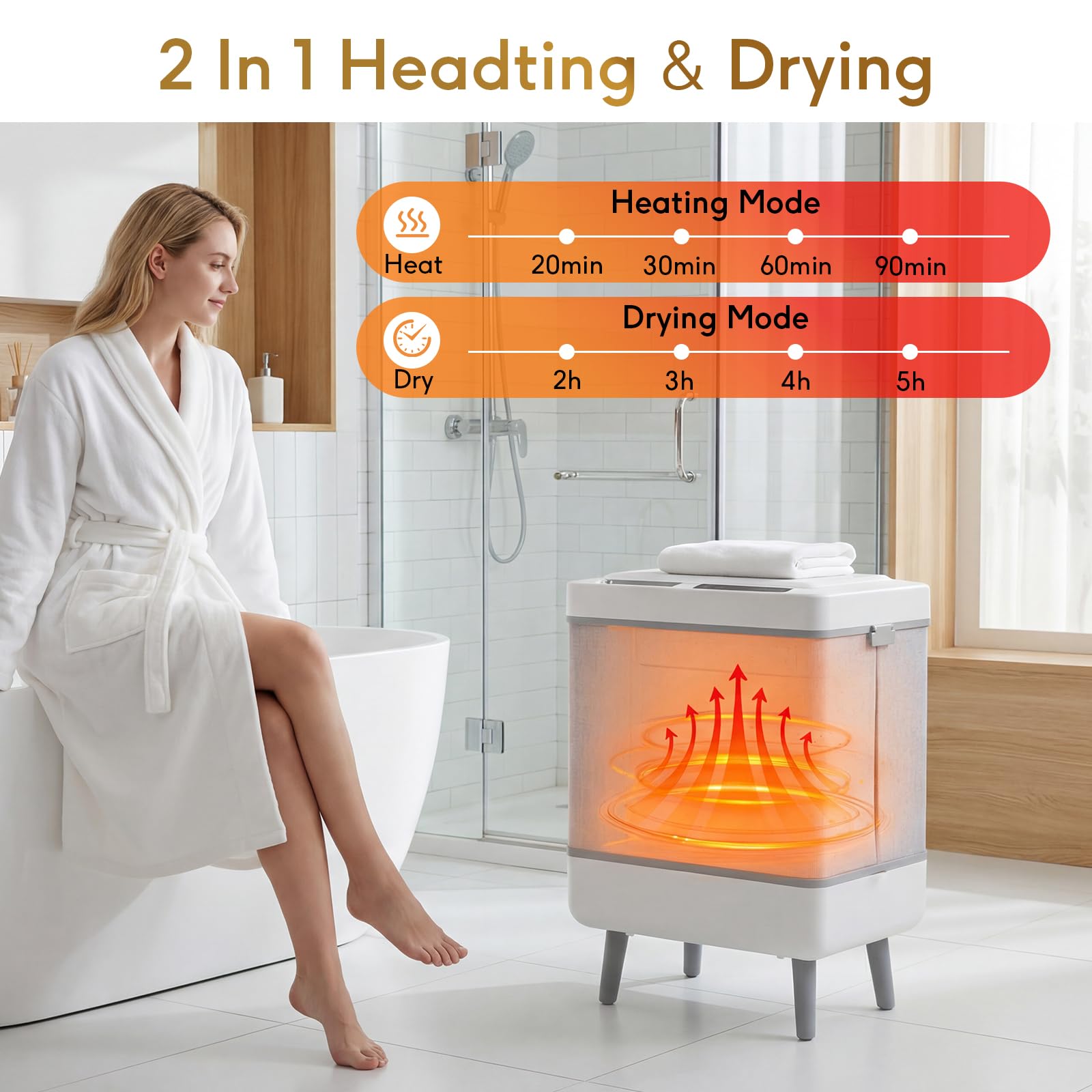 Scaldasalviette Elettrico Bagno Scaldasalviette Grande 35L con Timer e Display LED, Scalda Asciugamani Elettrico Pieghevole, Spegnimento Automatico, Modalità Riscaldamento e Asciugatura per Spa e Casa