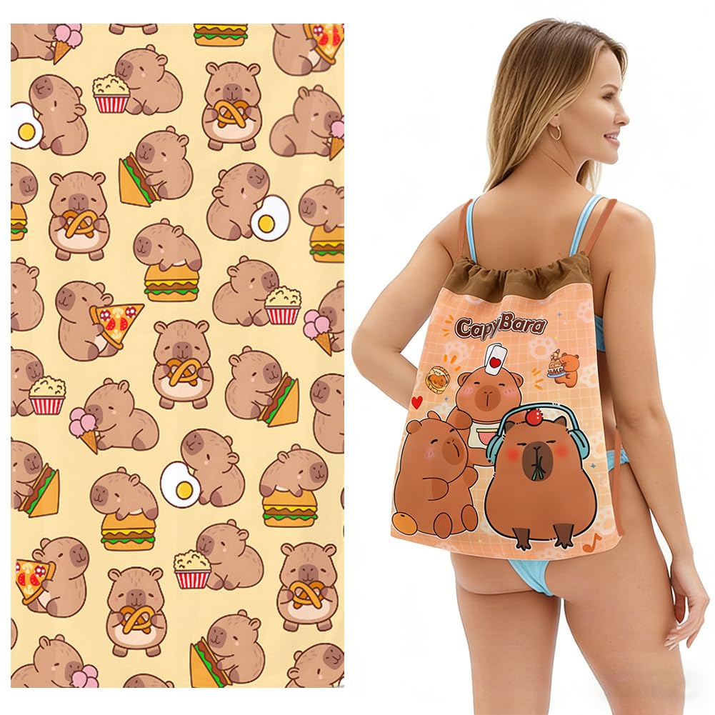 ZPSOSPZ 2-Piece Capybara Kids Beach Towel and Swimming Bag Set 75x150cm - Soft Microfibre Quick Dry Sand Free Lightweight, Travel Pool Towel for Boys Girls Capybara Lovers Gift for Children โ image 1