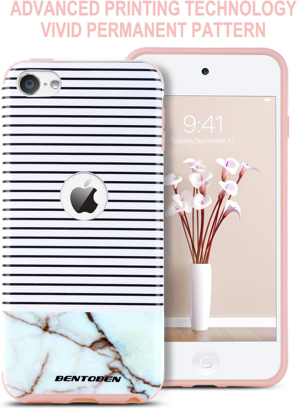 iPod Touch 7 Case 2019, iPod Touch 6 Case, iPod Touch 5 Case,BENTOBEN Slim Shockproof 2 in 1 Hybrid Soft TPU Bumper Hard PC Back Shockproof Protective Case for iPod Touch 5th/6th Gen,Marble Stripes