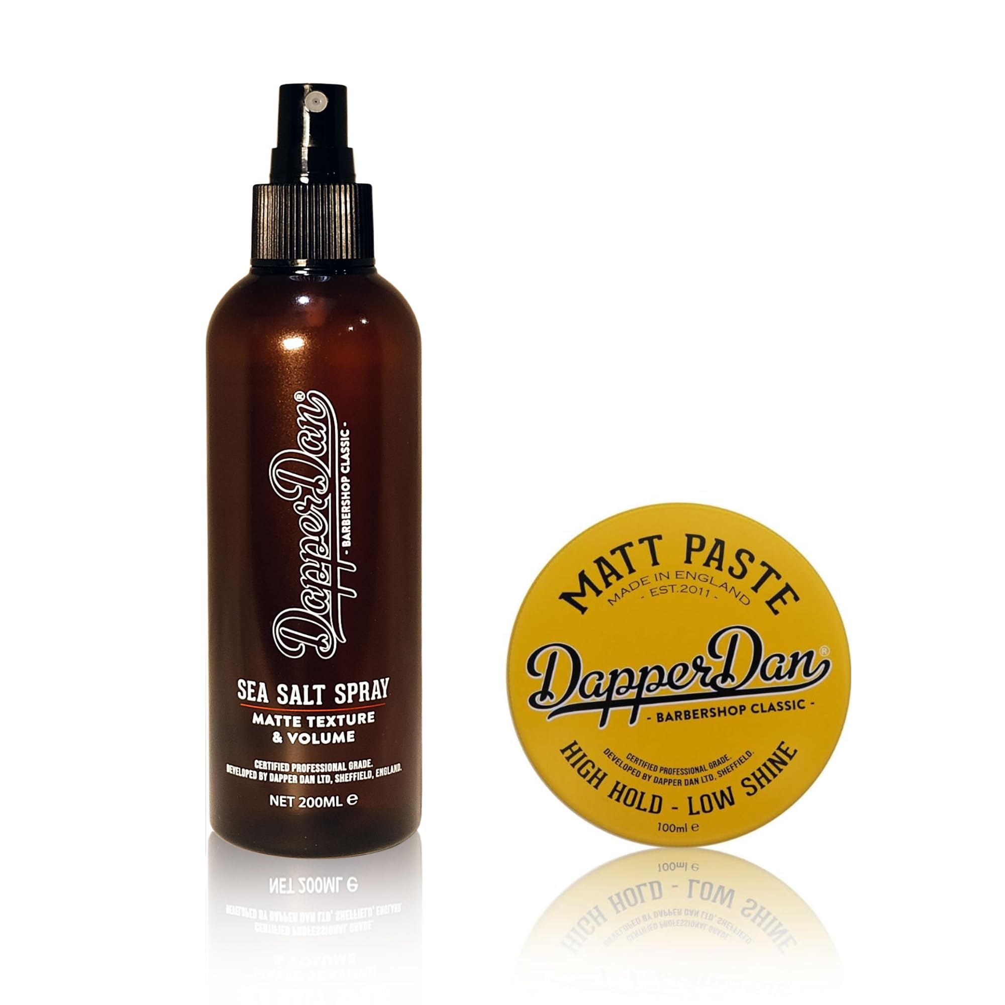 Dapper Dan Zestaw do stylizacji włosów dla mężczyzn, spray solny 200ml i pasta matowa 100ml, brytyjska marka fryzjerska, dodaje objętości, tekstury, matowe wykończenie, mocne utrwalenie.