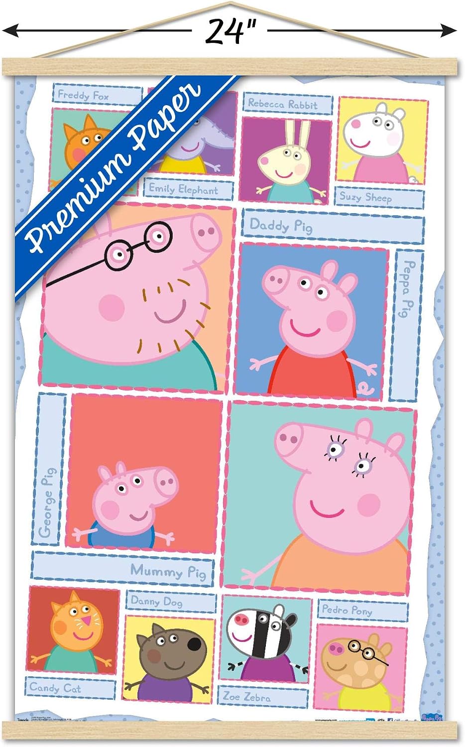 Trends International Peppa Pig - Grid Wall Poster, 22.37" x 34.00", Premium Print and Beechwood Hanger Bundle