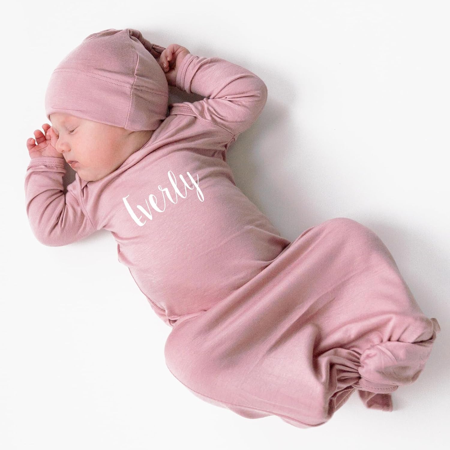 Rocket Bug 'Lush' Silky Knotted Baby Gown with Matching Personalized Hat-Girl, Boy, Gender Neutral