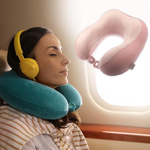 Miniatura 2 de VOCOSTE Almohada de espuma viscoelástica en forma de U, cojín de almohada para el cuello, cojín de almohada de viaje para el hogar, rosa