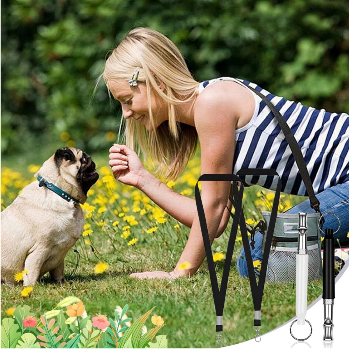 Sifflet à Ultrasons pour Chien Silencieux,2 Pièces Sifflet Anti Aboiement Haute Fréquence Réglable,pour Le Dressage et Le Rappel,avec Lanière,Outil d'Éducation Canine Sifflets de Rappel
