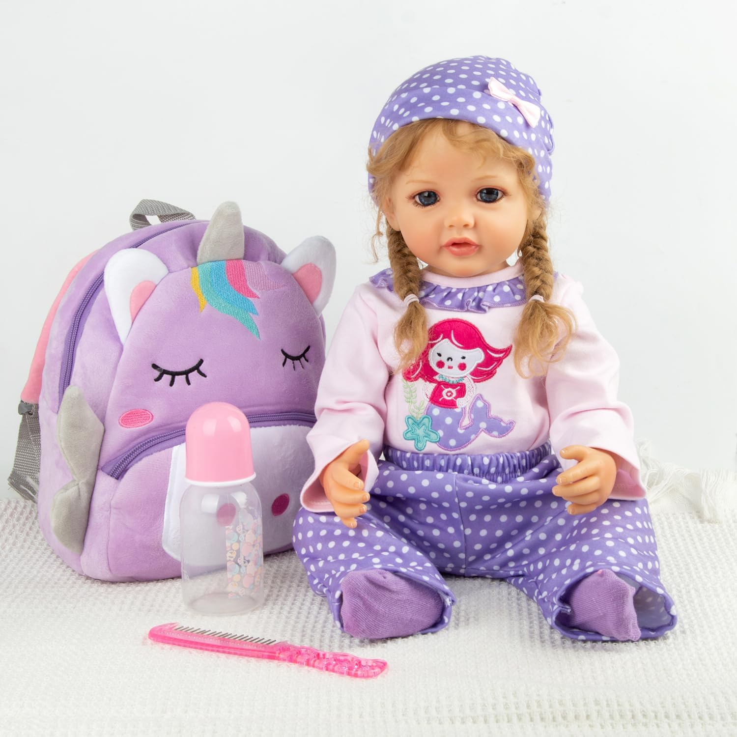 8 Pcs Reborn Baby Girl Doll Clothes Outfit Accessories with Backpack fit for 17-22 Inch Reborn Doll Newborn Baby Girl