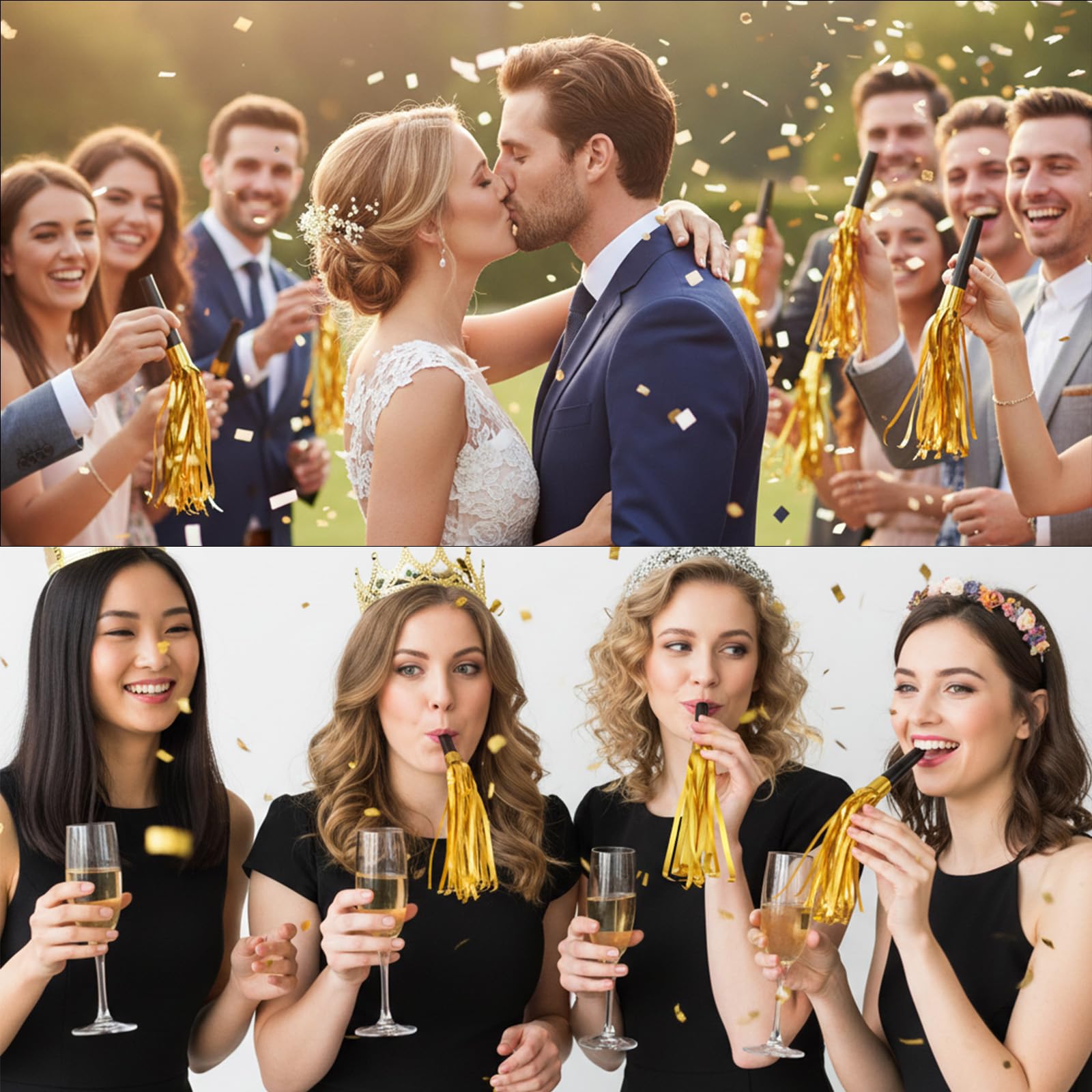 Ymapinc 24 Stück Partytröten Gold Party Krachmacher Tröten Geburtstag Party Tröten für Geburtstag Sportveranstaltungen, Hochzeitsgesellschaft