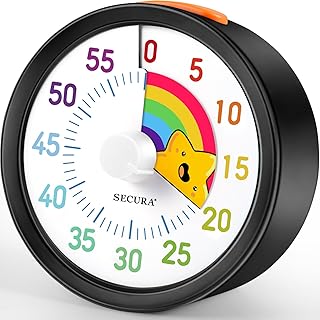 Secura 60-Minute Visual Timer with Rainbow Pattern, Classroom Timer and Time Management Tool for Teaching with Pause Function (Black & Star)