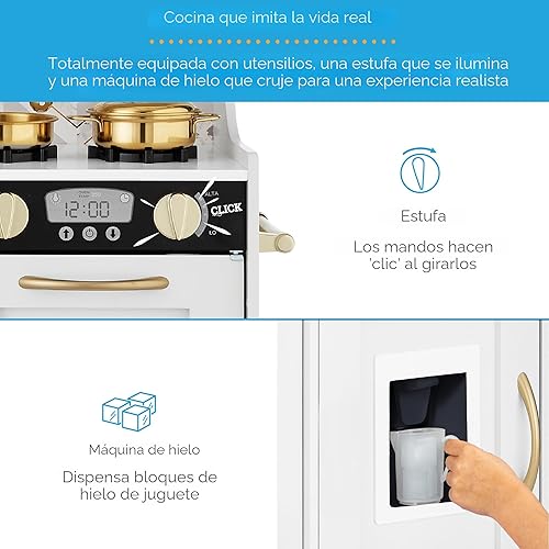 Miniatura 5 de Best Choice Products Juego de juguetes de madera de cocina para niños con diseño realista, teléfono, utensilios, horno, microondas, fregadero, bisel