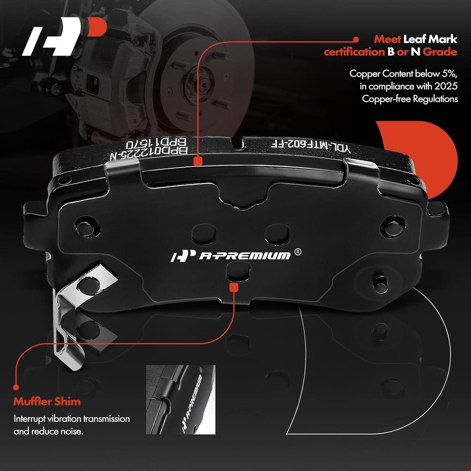 A-Premium Rear Left and Right Disc Brake Calipers with Ceramic Pads Compatible with Kia Forte/Forte Koup 2010-2013, Forte5 2012-2013, Rio/Rio5 2006-2007 & Hyundai Accent 2006-2007 6-PC Set