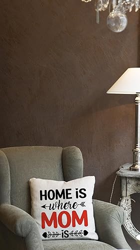 Miniatura 7 de Funda de cojín con texto en inglés Home is Wherever Mom is Decoration, regalo de cumpleaños para mamá, algodón, 18 x 18 pulgadas (solo funda)