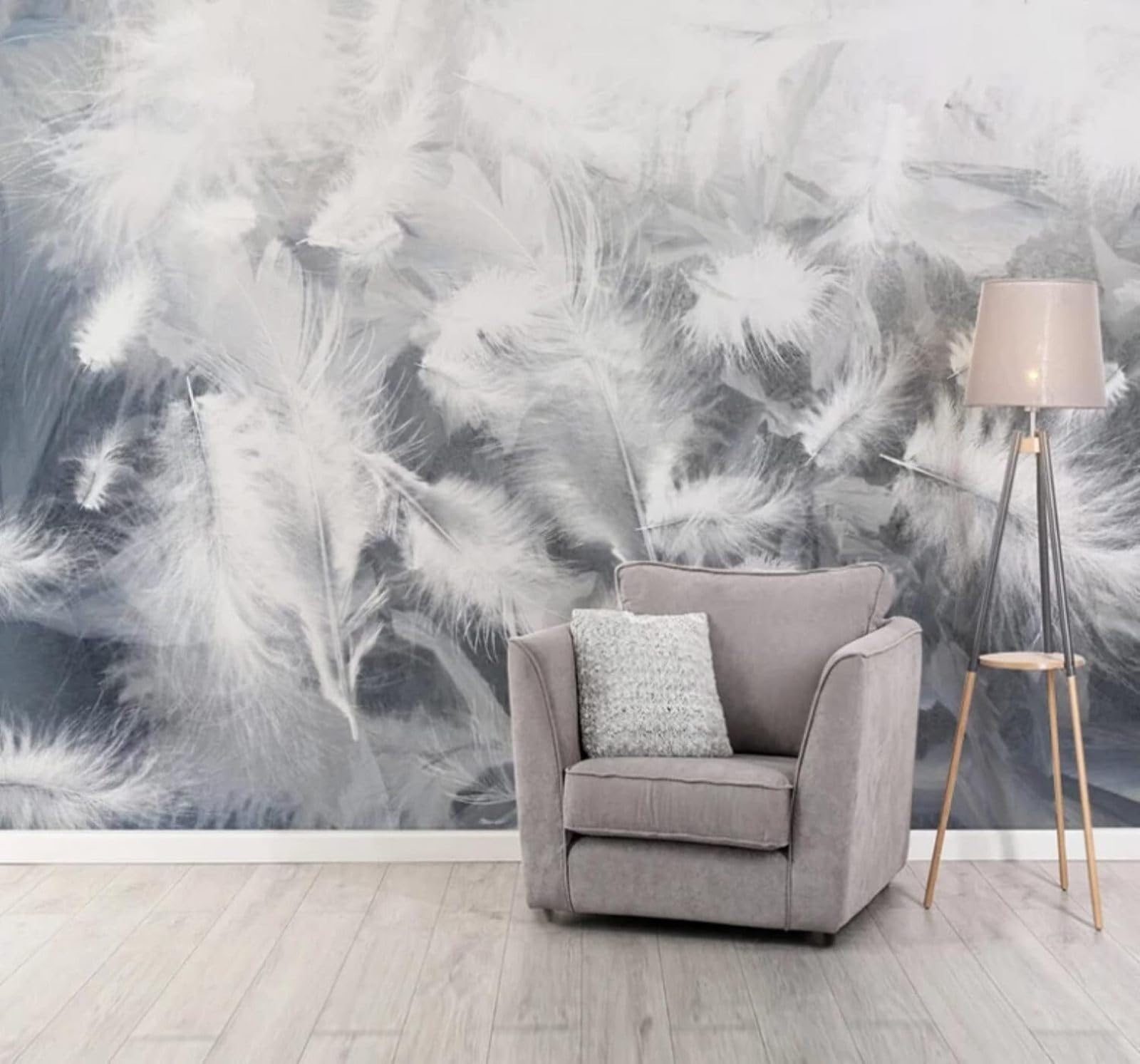 Minimalist Hand Drawn Three Dimensional White Feathers 3D Wallpaper Easy Install Feature Office Living Room Sofa Bedroom TV Background Wall Decoration-400cm×280cm