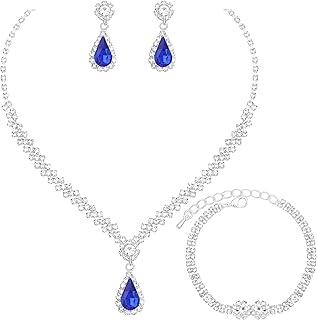 Elegant Crystal Necklace Earrings Bracelets Set Silver Bridal Wedding Jewelry Sets Bride Bridesmaids Prom Formal Costume Accessories for Women