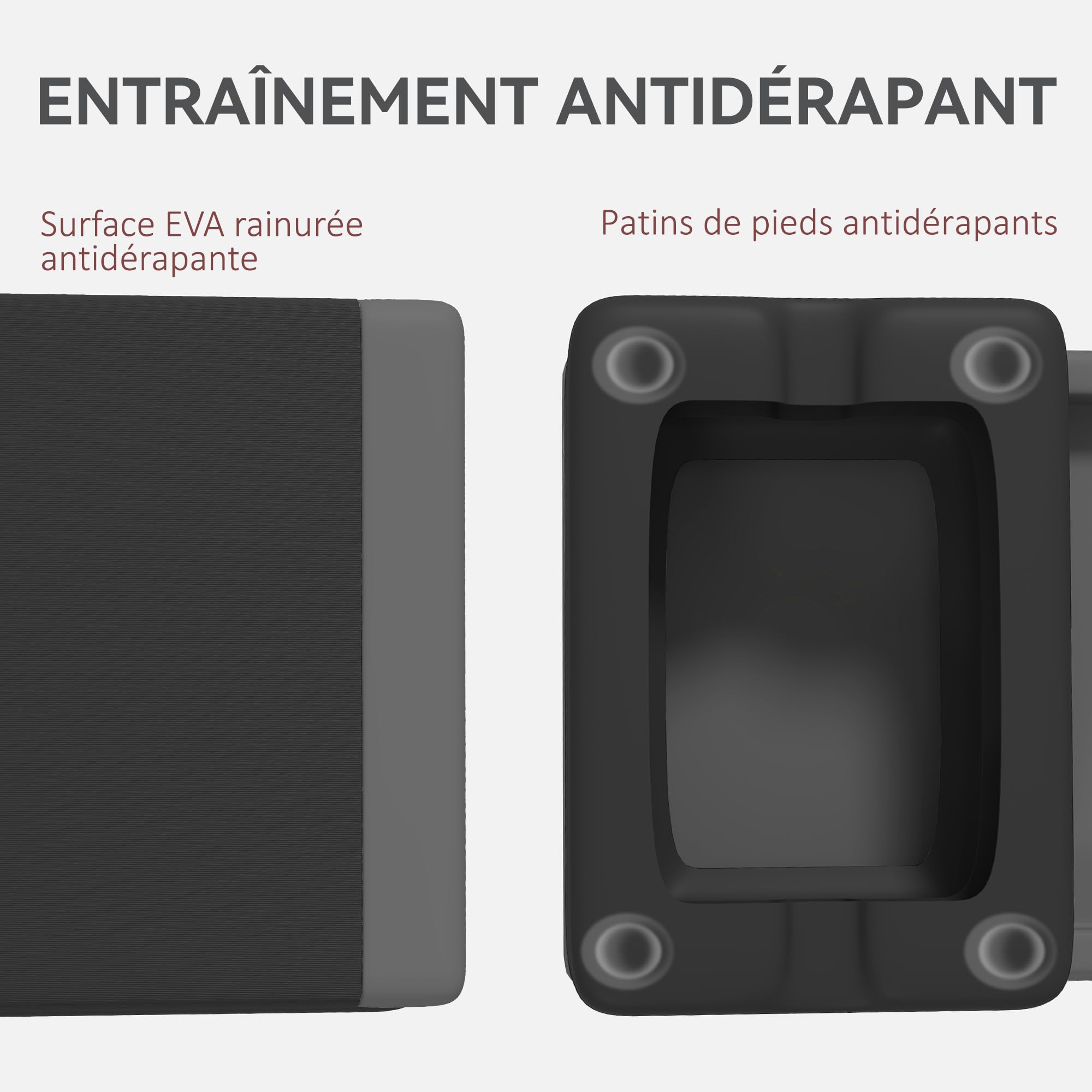 SPORTNOW Stepper Fitness Aérobic 3 Niveaux, Hauteur Réglable 10,5/15,5/20,5 cm, Surface Antidérapante, Step d'exercice pour Maison et Salle de Sport, Capacité 250 kg, Gris