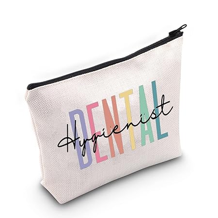 BLUPARK Dental Hygienist Makeup Bag Dental Gift Dentist Gift Dental Graduation Gift New Dental Hygienist Zipper Pouch, Off White, Dental Hygienist