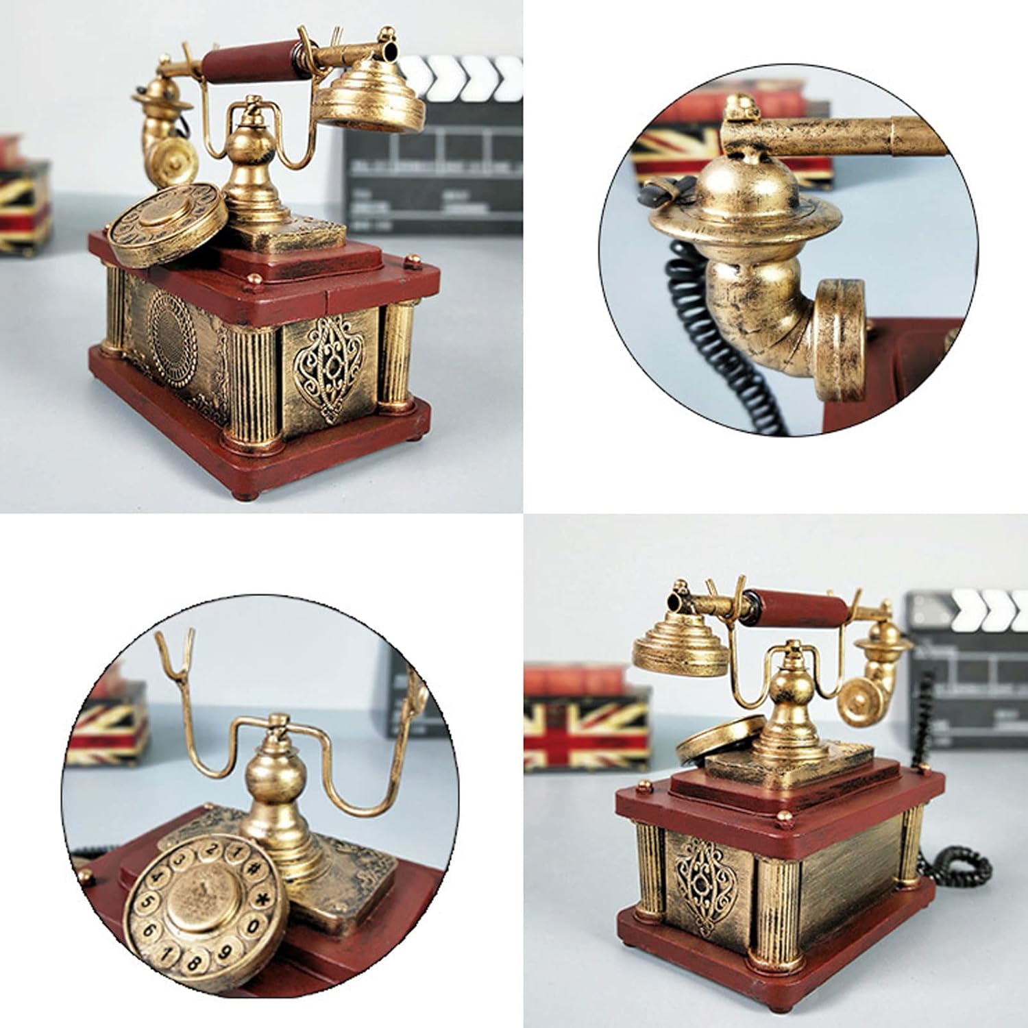 Creative Retro Decorative Phone Model - Vintage Rotating Phone Decor Statue Art Vintage Resin Artist Decoration for Cafe Bar Window