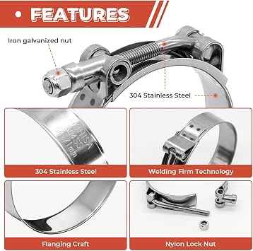 24 Pack 12 Size T-Bolt Hose Clamps, Stainless Steel_304 Working Range 28mm-116mm for 0.75 -4'' Hose ID, Turbo Intake Intercooler Clamp for Automotive