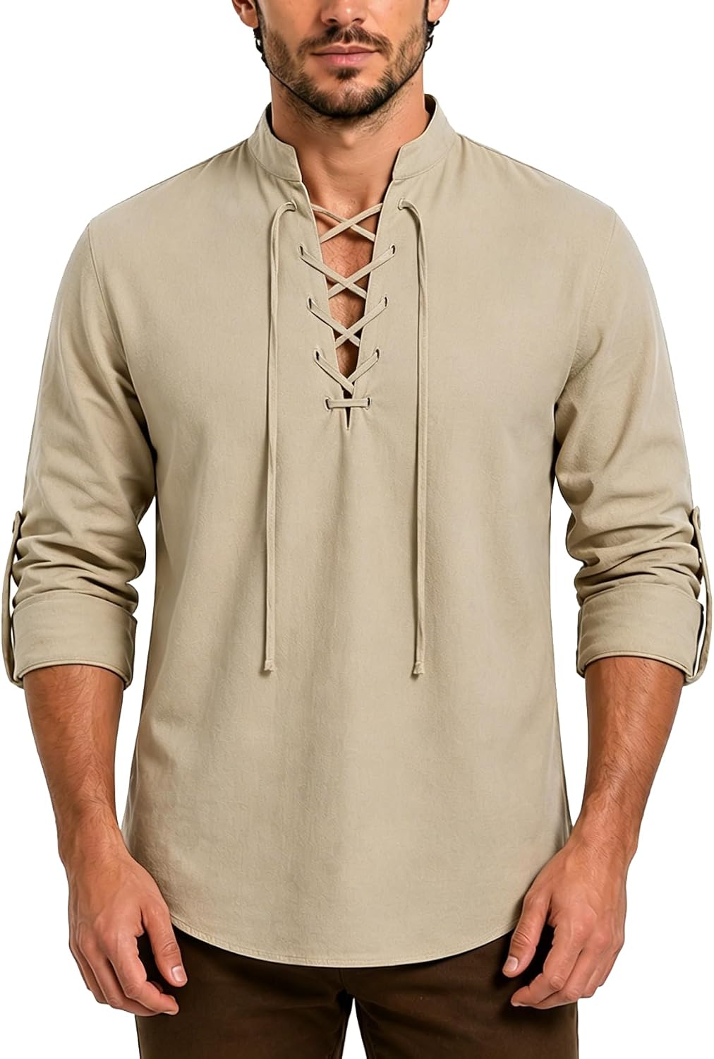Men's Renaissance Pirate Shirt Medieval Vintage Long Sleeve Lace-Up Renaissance-Shirt for Halloween Viking