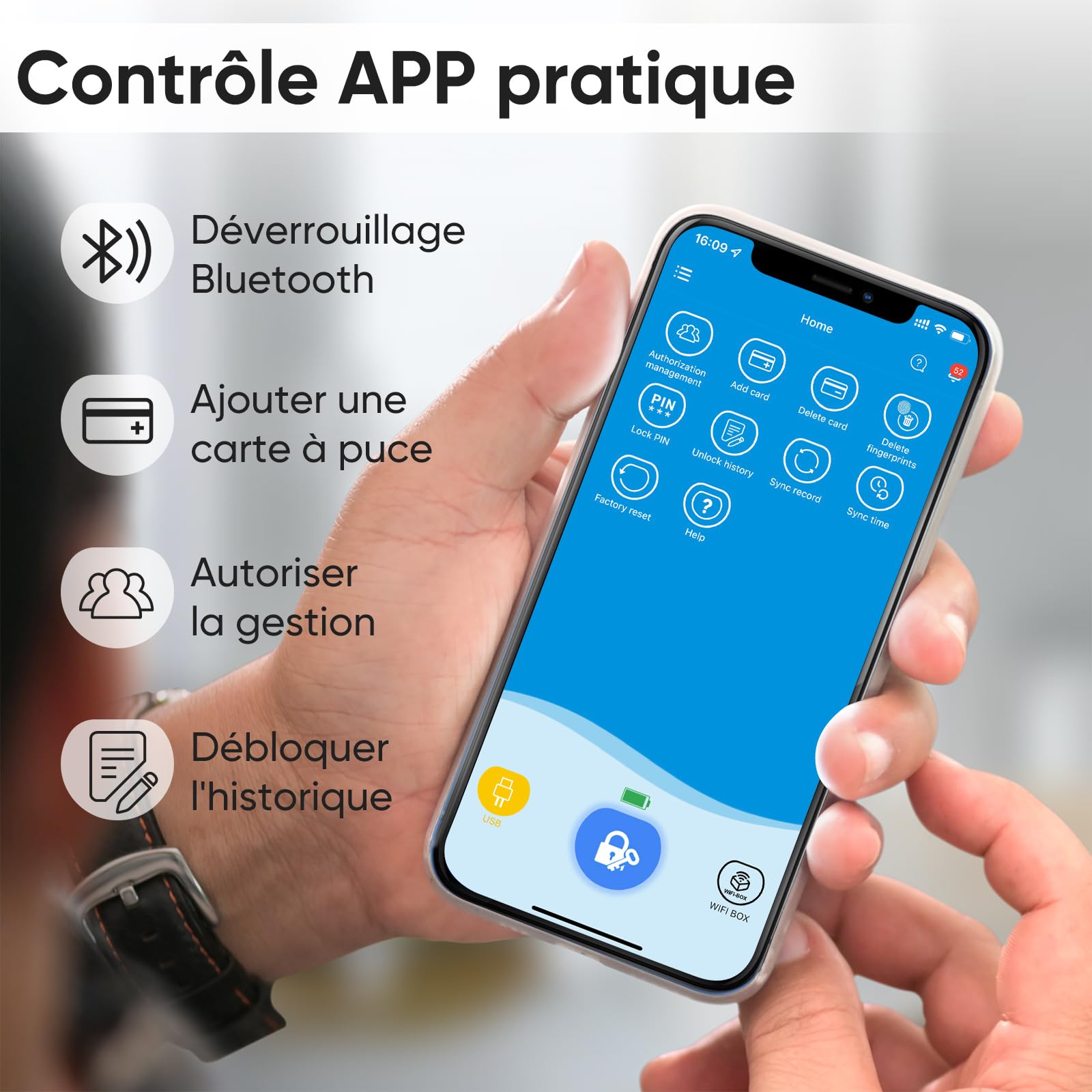 RUILON Serrure empreinte digitale - Touch41 Serrure connectee porte entree IP65 avec 3 cartes RFID, Cylindre biometrique 40x30 pour épaisseur de porte 50-100 mm Maison Bureau facile à installer