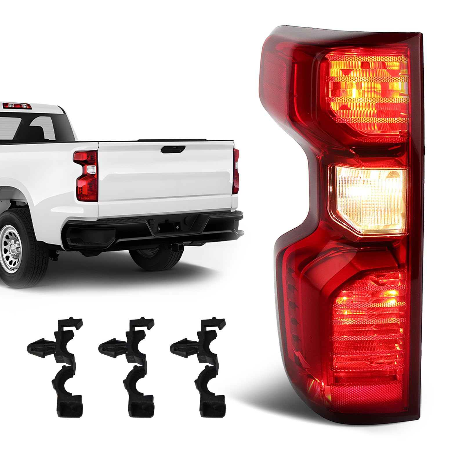 Tail Lights Compatible with 2019-2025 Chevy Silverado 1500/2500HD/3500HD WT/Custom/Custom Trail Boss/LT Taillight Assembly Replace # GM2800308 84554656 84752978 84505306 Left Driver Side& Halogen