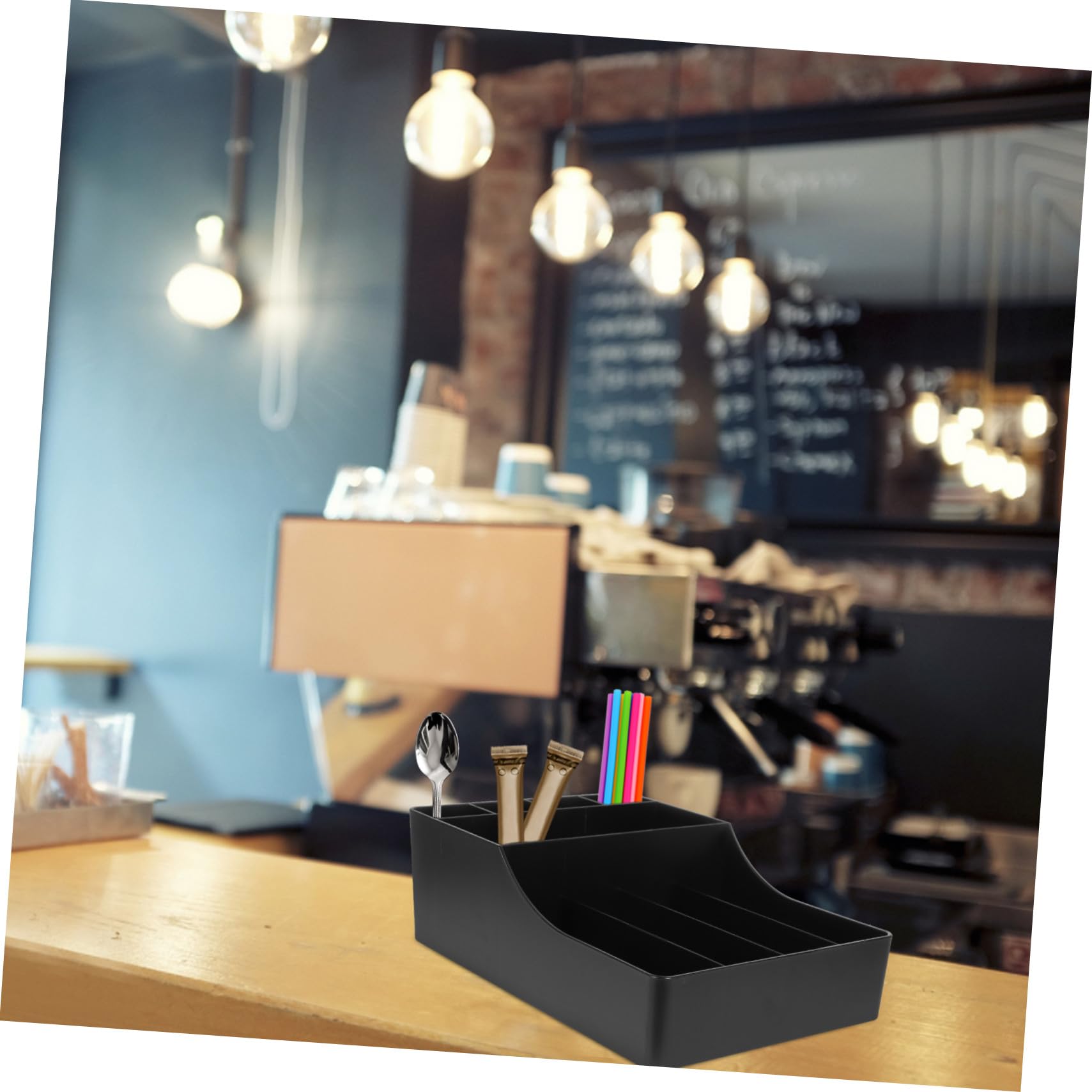 NOLITOY Serviettenhalter für Kaffeezubehör Kaffeebecherhalter mit Fächeraufteilung Servierhalter für Kaffeestation Aufbewahrungsbox für Strohhalme und Zuckerbeutel