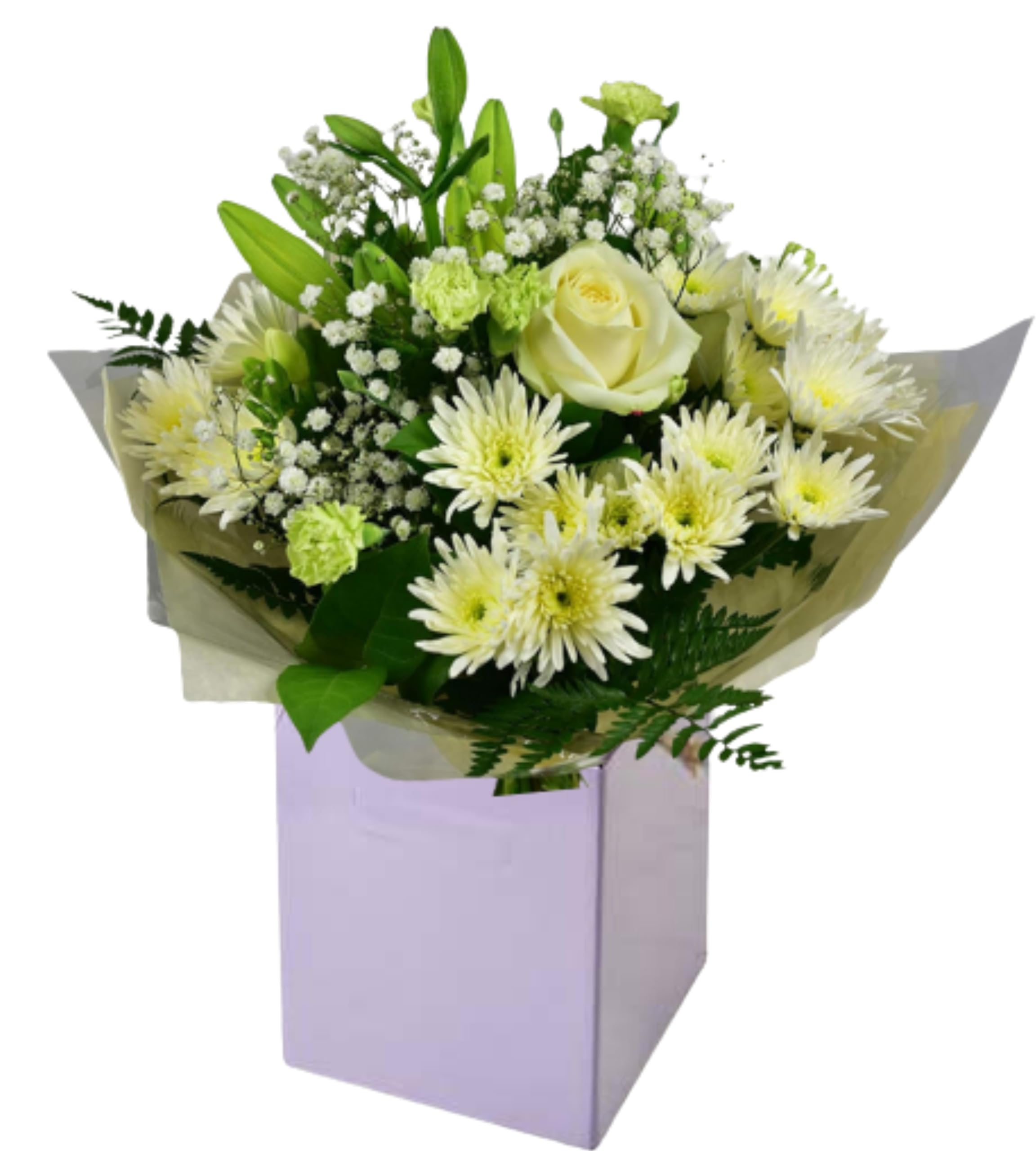 Grace Fresh Flower Bouquet with White Roses and Lilies – Summer Floral Arrangement for Birthday Celebrations, Anniversary, Sympathy, Get Well, Party Gift Delivery Occasions