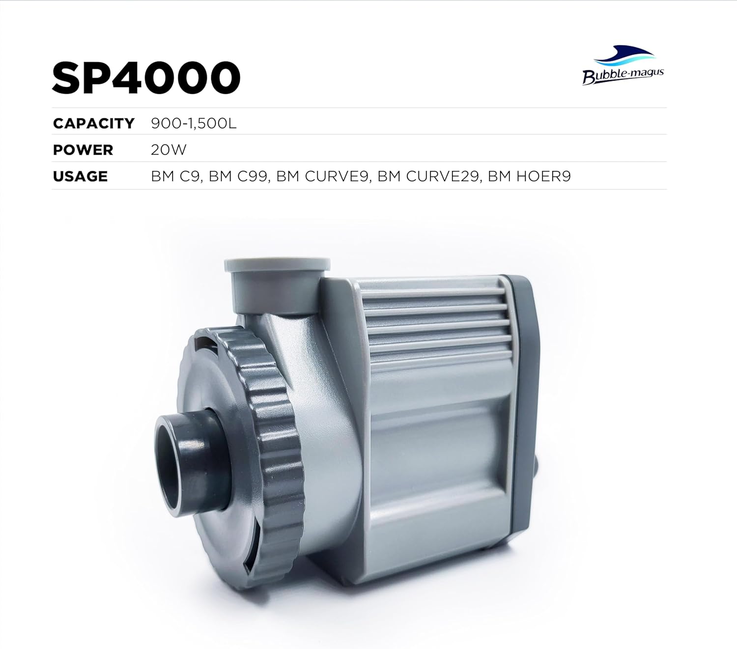 Bubble Magus SP4000 Skimmer Pump: An efficient protein skimmer pump designed for large fish tanks with a powerful flow of 240 GPH suitable for 43.3 x 57 x 63inch aquariums【SP4000】