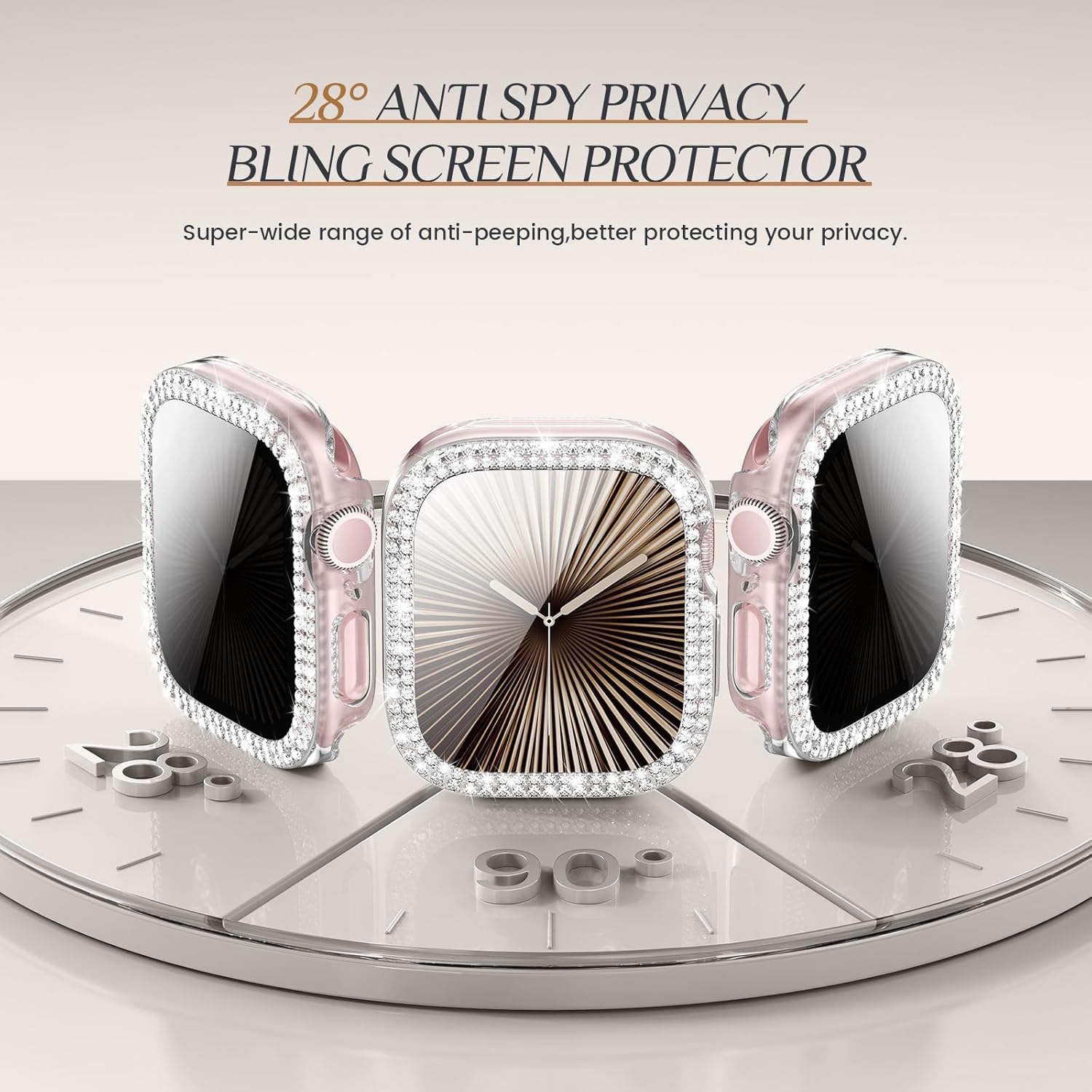 Goton Bling Screen Protector Compatible for Apple Watch Series 10 9 8 7 6 5 4 SE 2 41mm 44mm 40mm 45mm 46mm 42mm Case for Women, Glitter Diamond Rhinestone Face Cover for iWatch Accessories Black_Transparent 46mm image 3 of 7 B0DFYQ3GVR