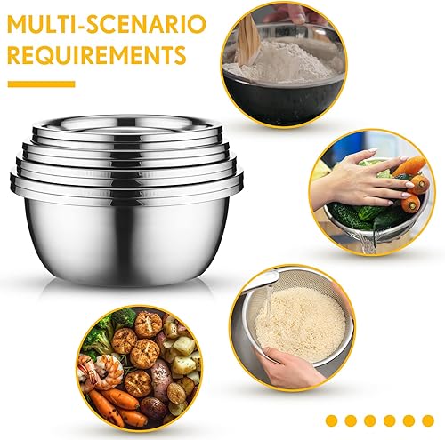 Miniatura 7 de Uiifan Juego de 8 cuencos de acero inoxidable con colador de acero inoxidable para lavar arroz, cuencos anidables para lavar y drenar y almacenar