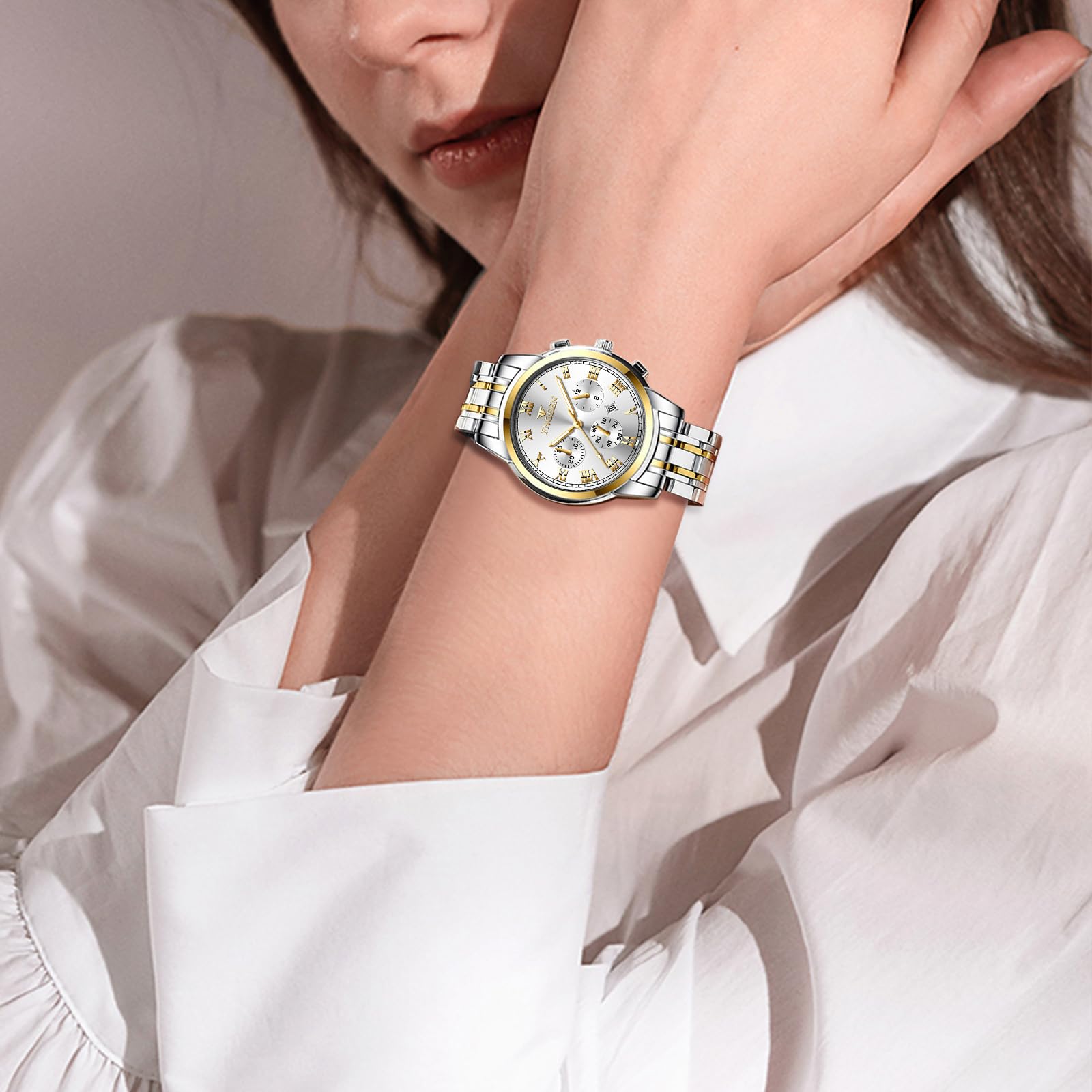 JewelryWe Orologio da Polso da Coppia Impermeabile: da Uomo Donna Cinturino Regolabile in Acciaio Inossidabile con Quadrantini Finti Orologio Numero Romano alla Moda al Lavoro