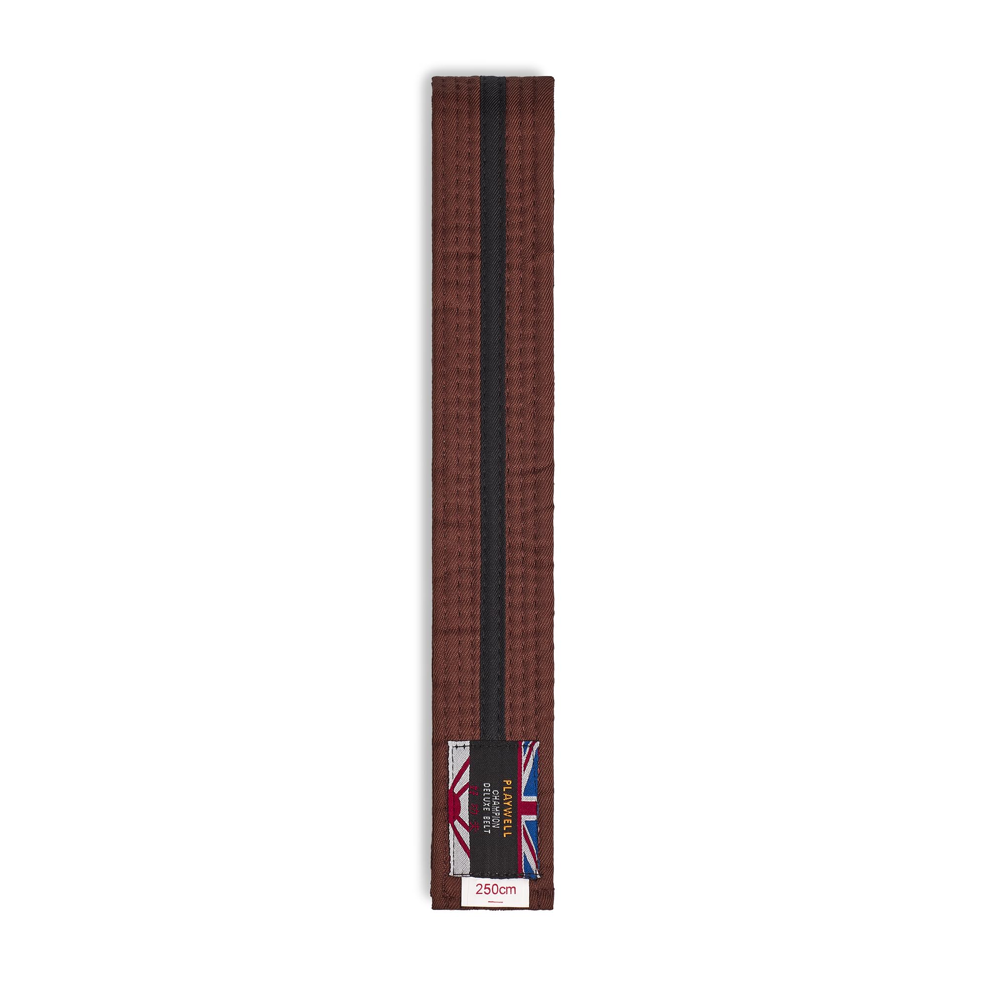 Playwell Martial Arts Cotton Coloured Belt With Black Stripe Grading Belt - (Karate, Judo Taekwondo) (Brown Belt with Black Stripe, 300cm)