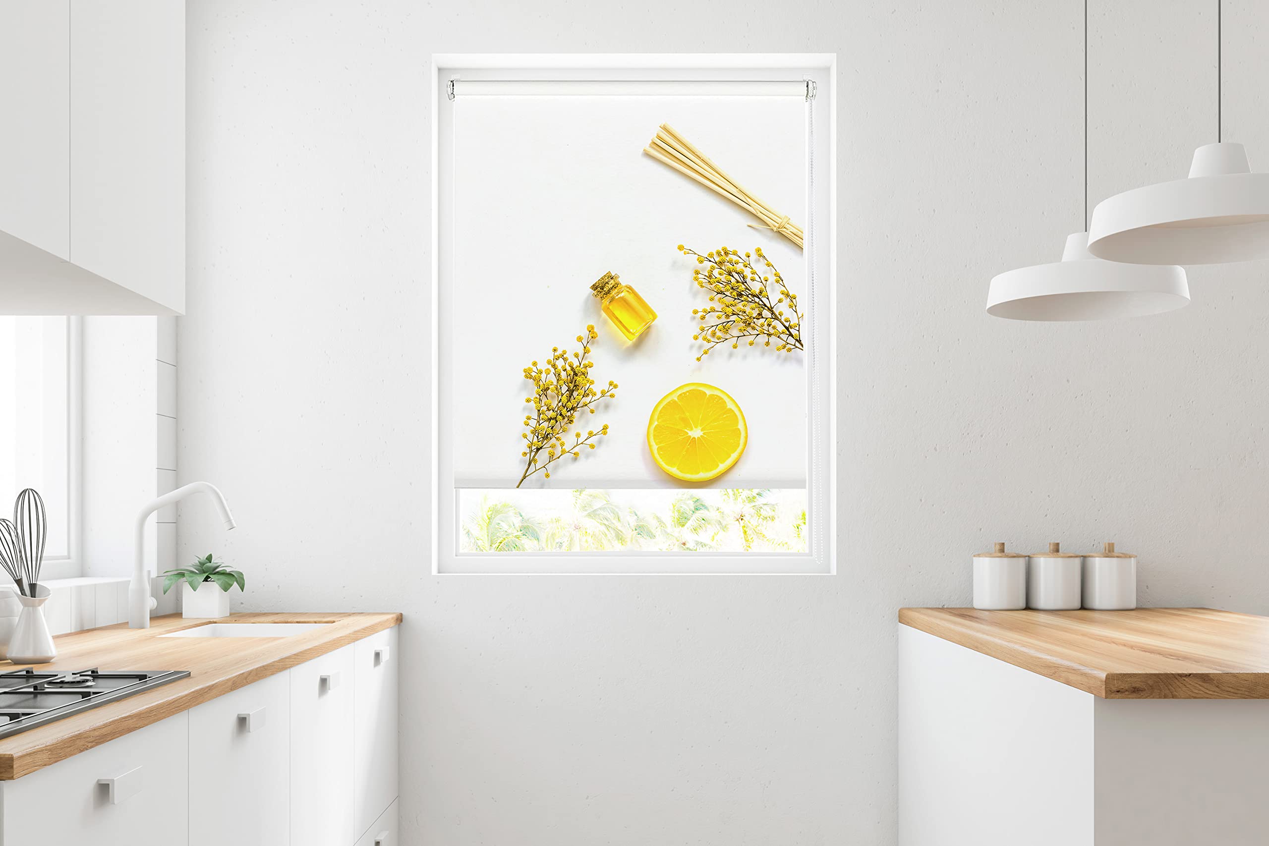 Blindecor Store occultant sans perçage Motif Blackout imprimé numérique Citron 90 x 150 cm Taille du Tissu 87 x 145 cm